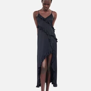 NWT The Kooples Black Midi Slip Dress with Ruffles womens size 10